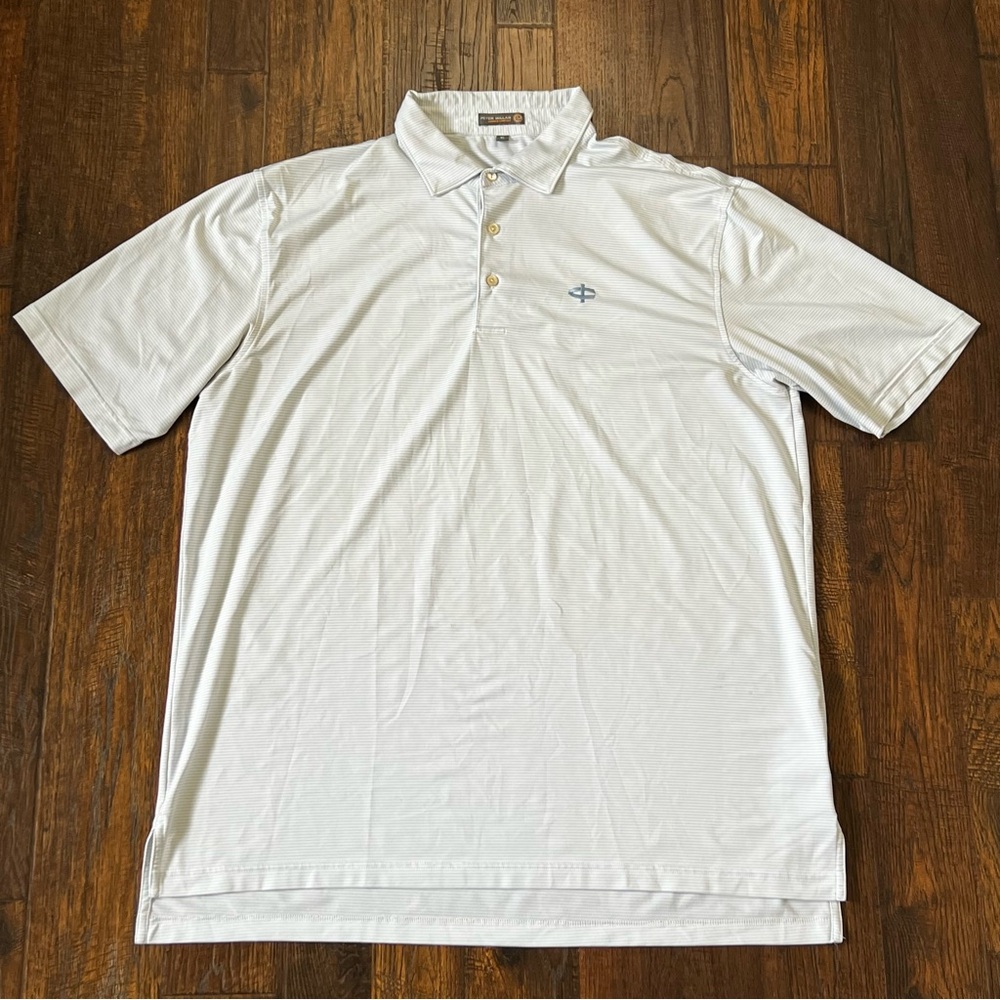 Peter Millar Summer Comfort White Blue Striped Golf Polo Shirt | Men’s Size XL